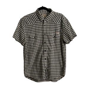 Lucky Brand Mens Pearl Snap Gray Plaid Short Sleeve Shirt Size M